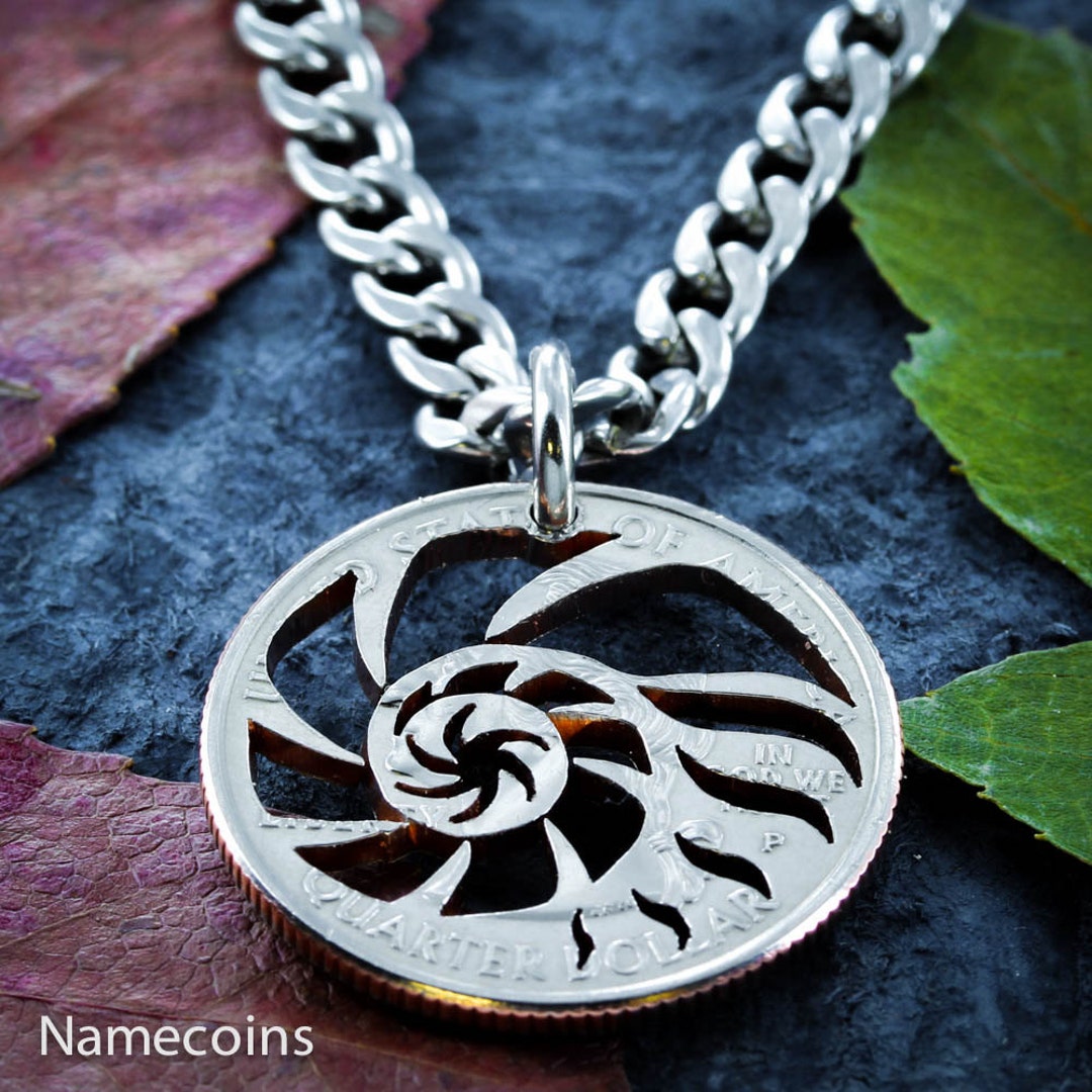 Nautilus Shell Necklace, Seashell Jewelry, Hand Cut Coin