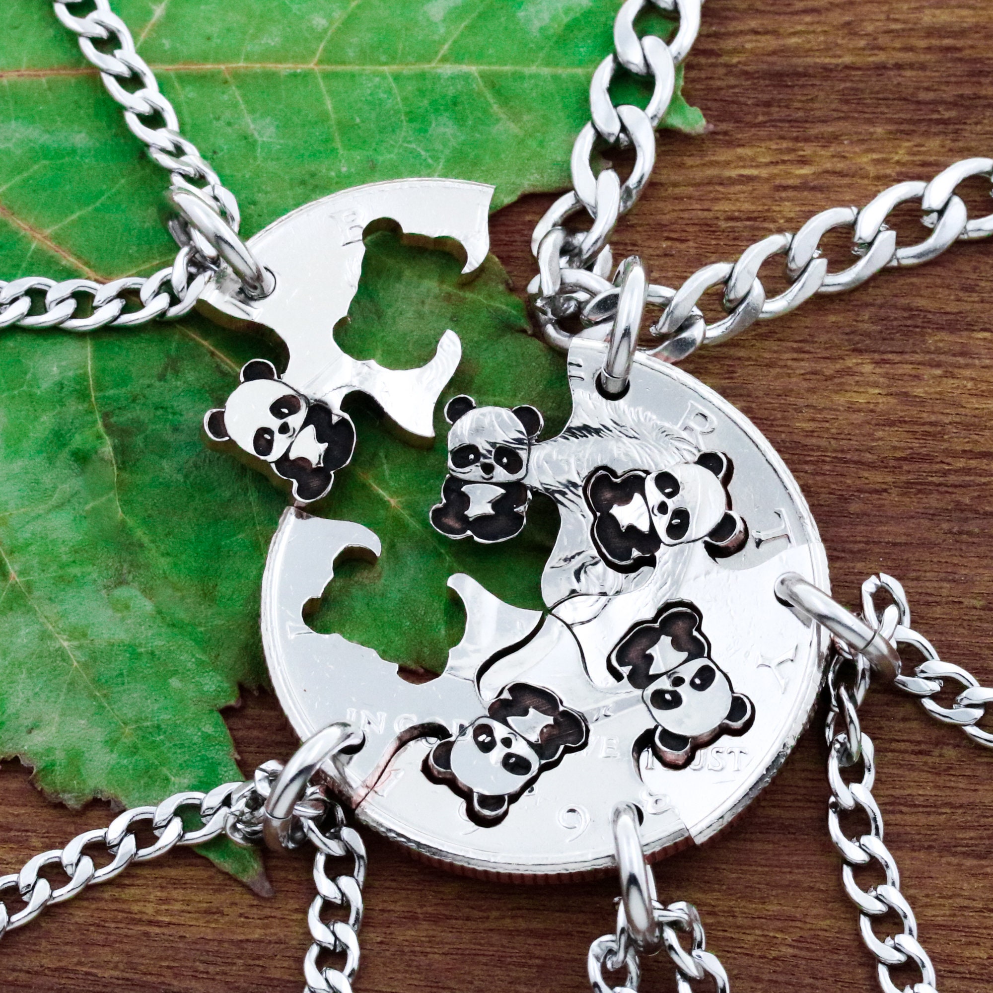 5 Panda Best Friends Necklaces, 5 BFF Gifts, Panda Bears Friendship Set,  Interlocking Hand Cut Coin - Etsy