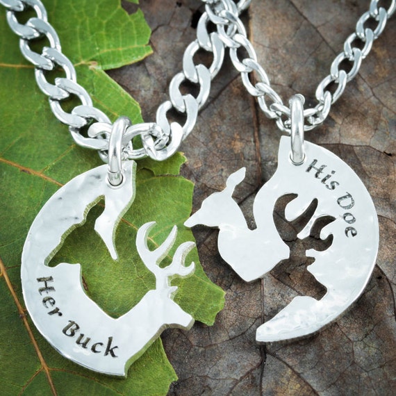 Silver His Buck and Her Doe Necklace, Hammered Silver, Couples