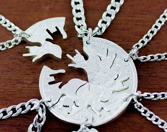 6 BFF or Family Necklaces, Interlocking Like A Puzzle, I Love You in ASL, Best Friend Gifts, Cut Out of Real Silver Dollar, Hand Cut Coin