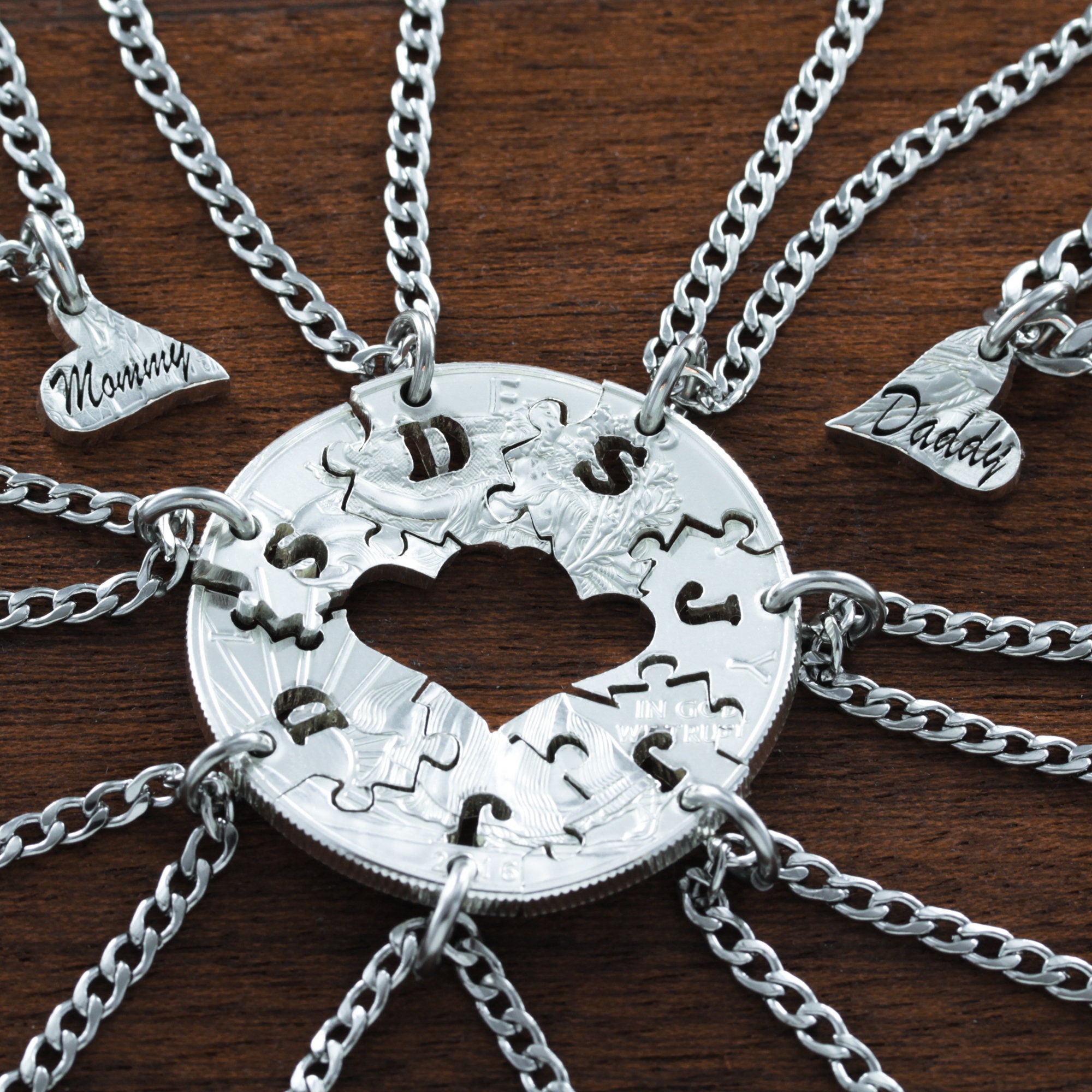 Family Necklaces Fitting Together Set of 9 Puzzle Pieces Mom Etsy