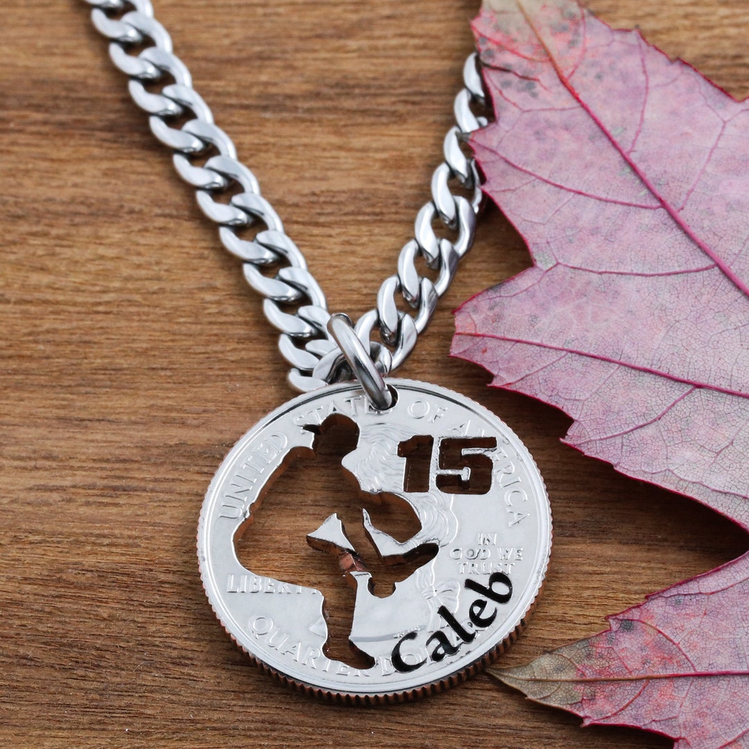 Personalized Baseball Pitcher Necklace, Engraved Name and Jersey Number, Baseball and Softball