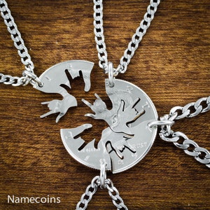 4 Piece Best Friend Necklace, I Love You Hands in ASL Cut on a Half Dollar
