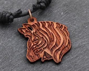 Wood Zebra Necklace with Custom Broadway Initial, Wooden Jewelry, Gifts for Him or Her, Custom Engraved Personalized Piece, Bloodwood