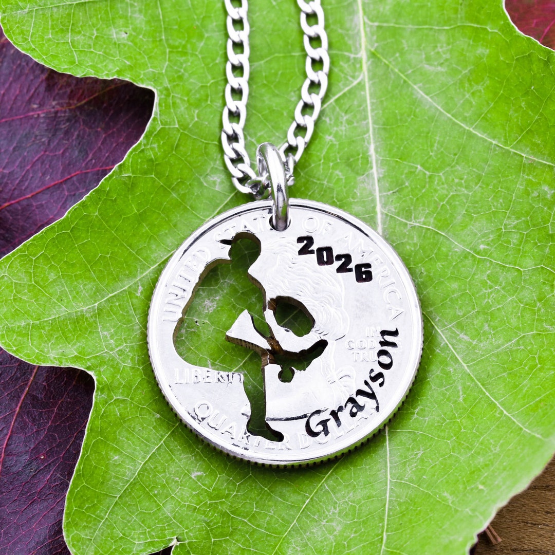 Baseball Pitcher Necklace, Custom Engraved Name and Date, Graduation Gifts for Him, Sports