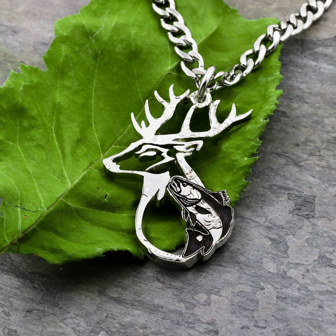 Buck and Red Fish Necklace, Hunting Jewelry, Gifts for Guys Him