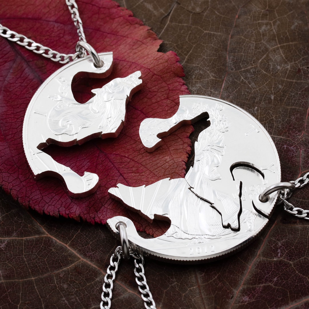 Wolf Pack, Piece Friends and Family Necklace, Hand Cut Coin
