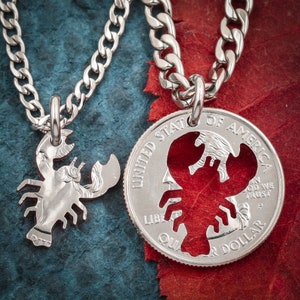 Lobster Couples Necklaces, I&#39;m His Lobster, I&#39;m Her Lobster, Best Friends and Couples Jewelry, Hand Cut Coin