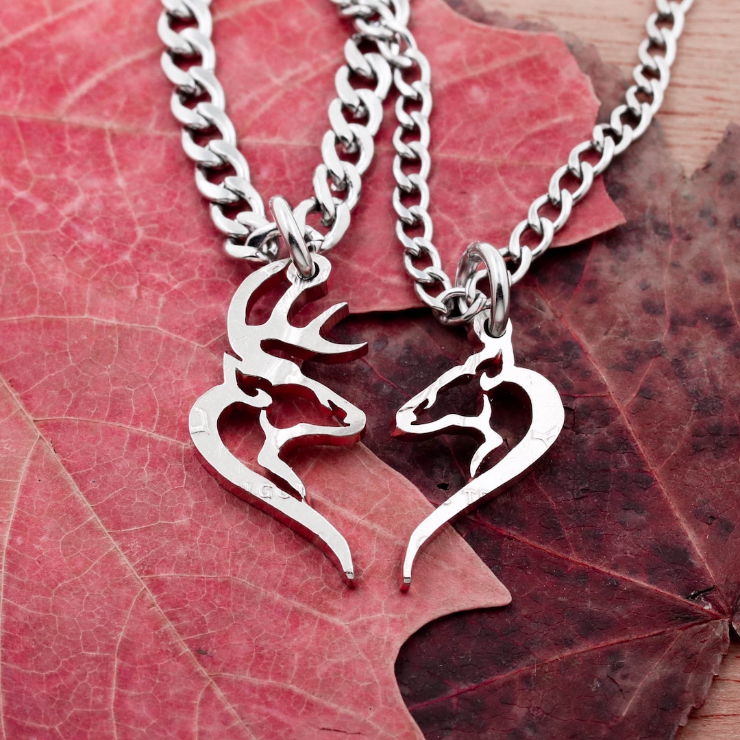 Buck and Doe Kissing Couples Necklaces Split Heart Hunting Etsy