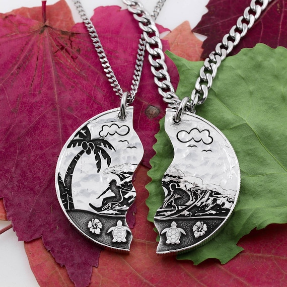 Collana Donna Argento 925 Con Ciondolo Onda E Palma &ndash; Gioiello Spiaggia Mare