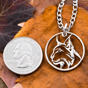 Lynx Necklace, Wild Cat Jewelry, Cat Head Portrait, Thin Rimmed Hand Cut Coin image 2
