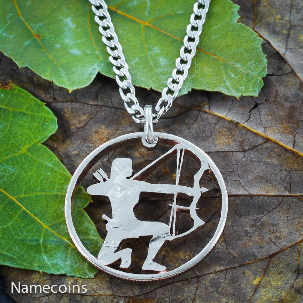 Archer Necklace Girl Hunting Compound Bow And Arrow Archer Necklace Girl Hunting Compound Bow And Arrow Sports Gifts For Women Hand Cut Half Dollar