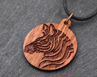 Wood Zebra Necklace, Wooden Jewelry, Gifts for Him or Her, African Safari Animal, Bloodwood