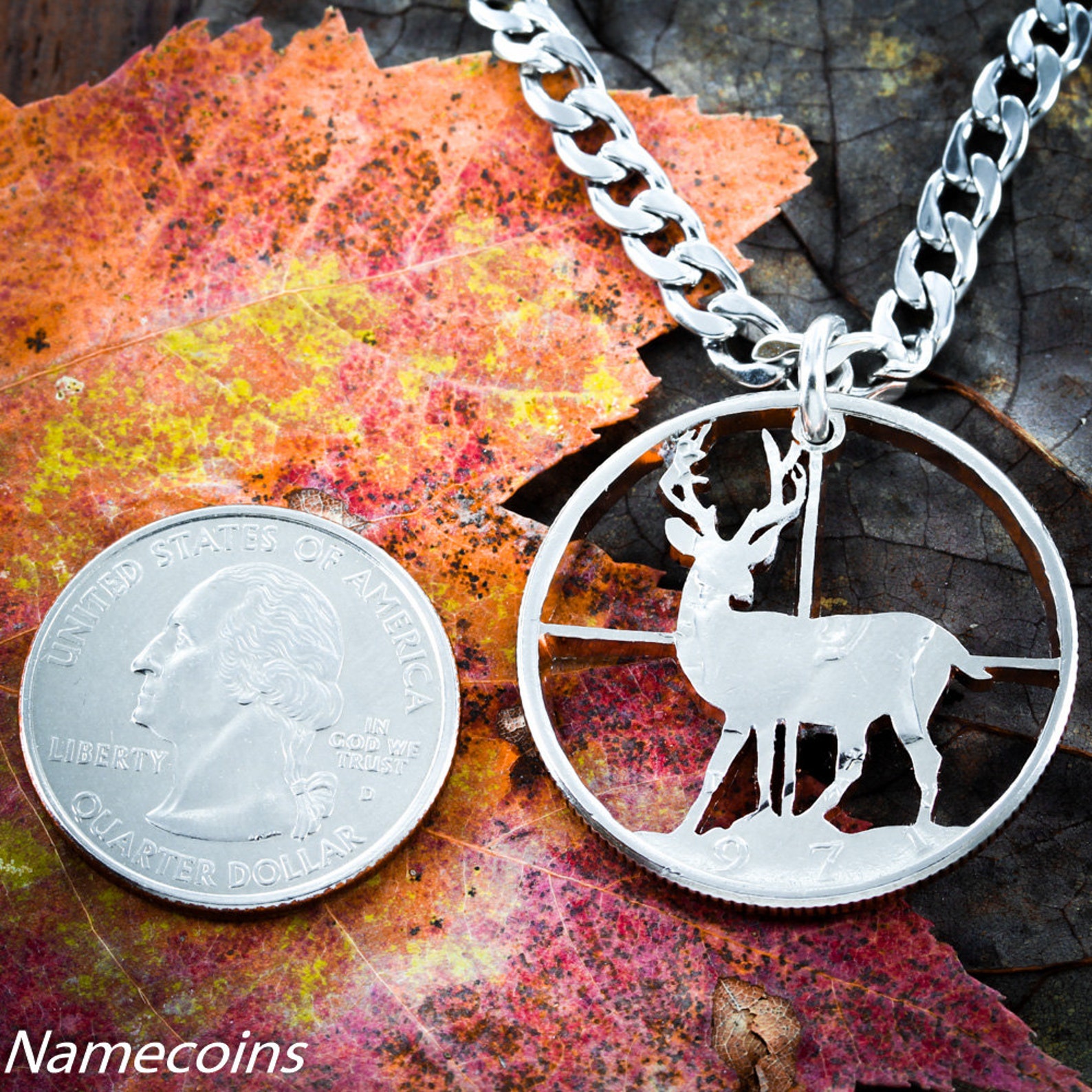 Deer Hunting Jewelry Crosshairs Necklace Hand Cut Coin Etsy