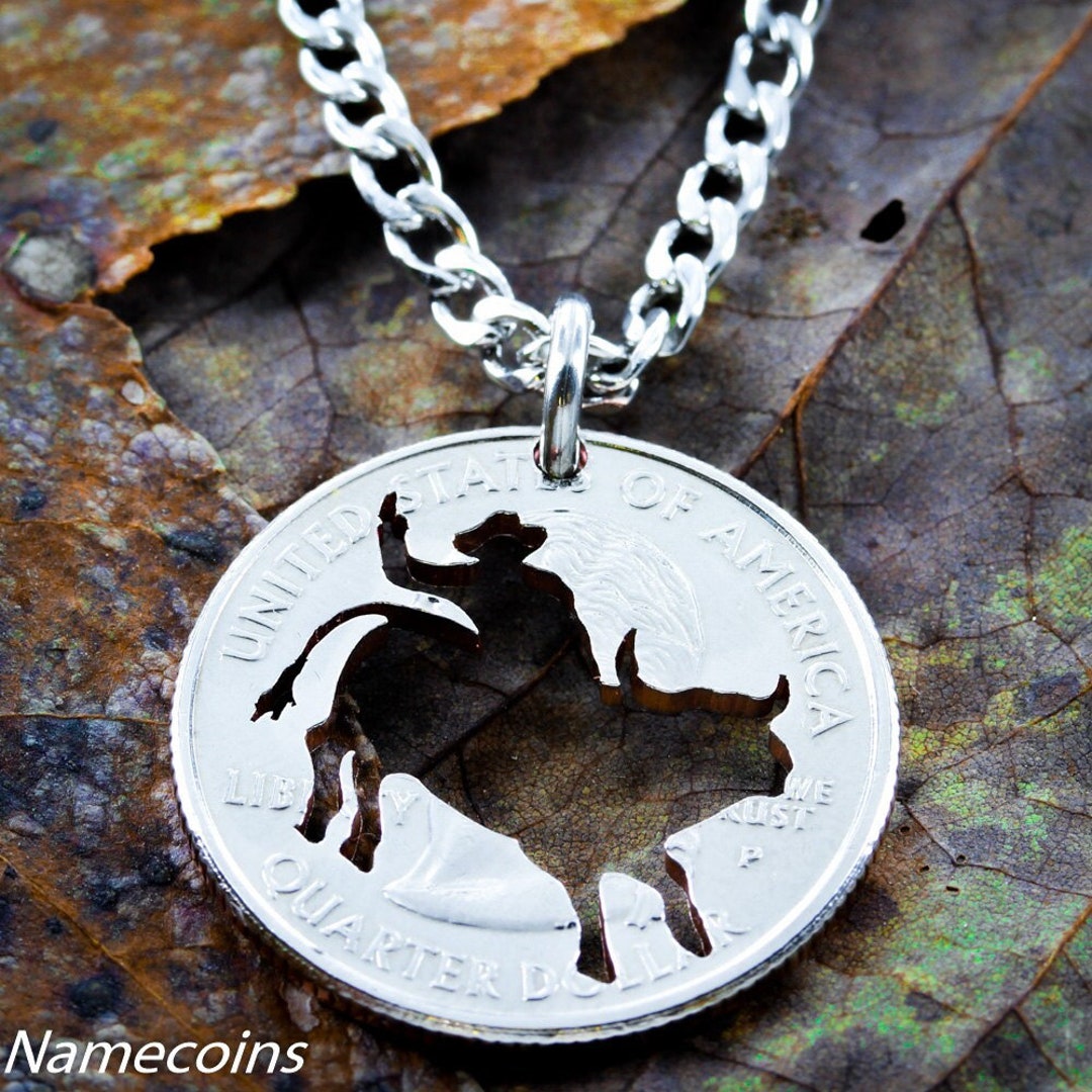 Hand Cut Coin Bull Rider Necklace, Western Gift - Etsy