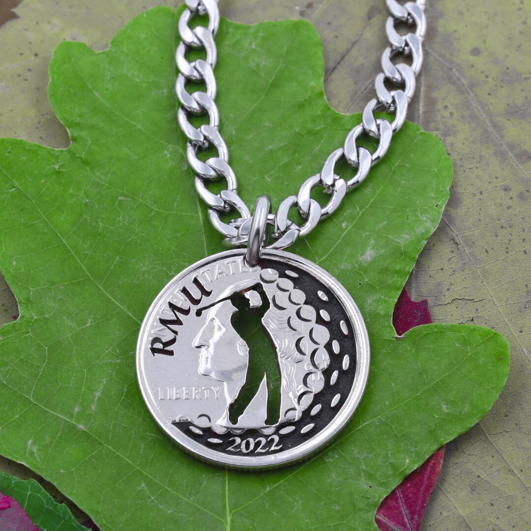 Dad Golfer Necklace, Golf Ball Coin, Husband or Dad Gift, Custom