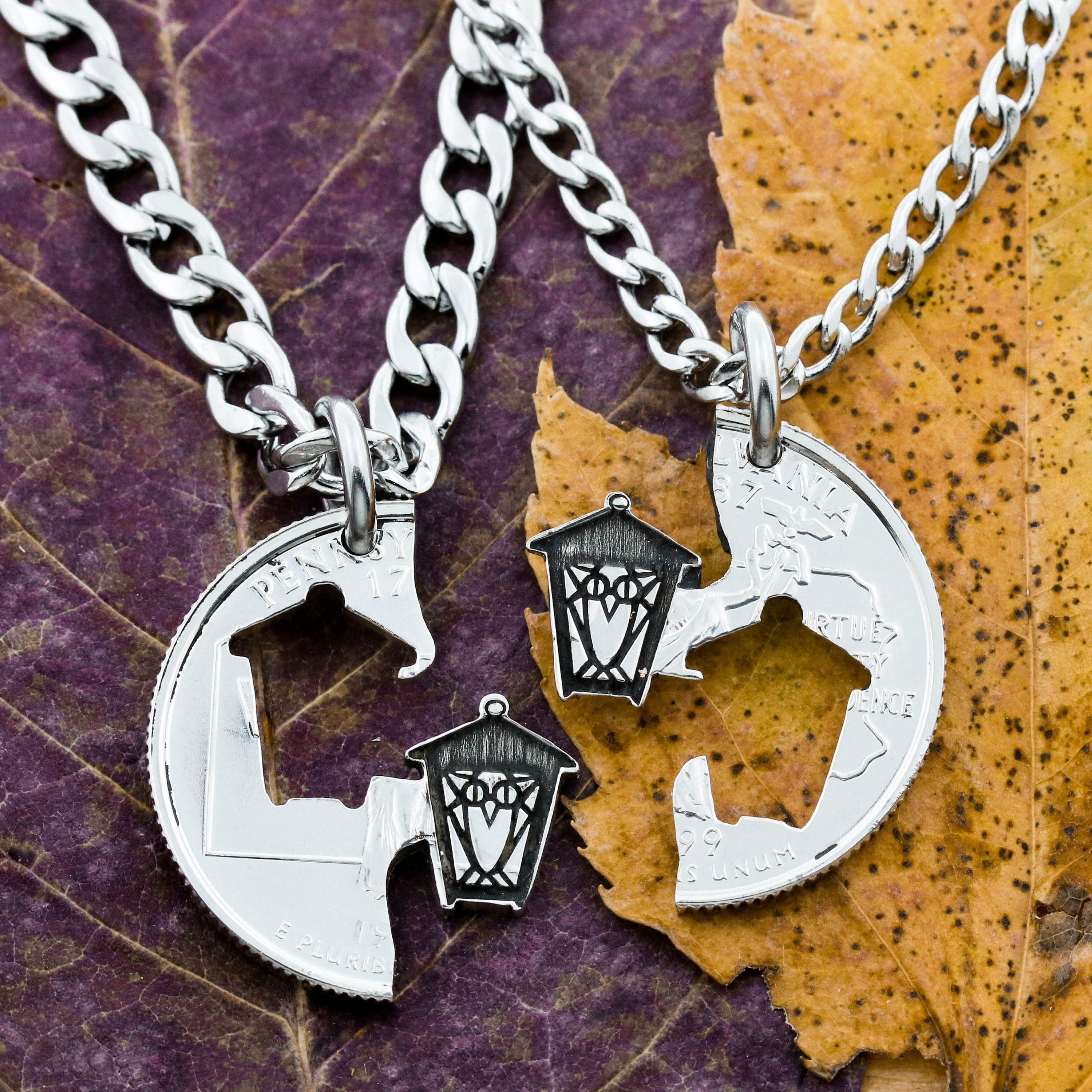 Hand Cut Coin Owl Light House Necklace, Couple Gift, Friendship Jewelry