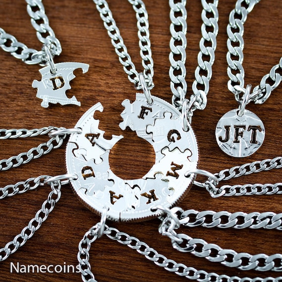 9 Puzzle Piece Necklaces Interlocking Family Jewelry Set Hand