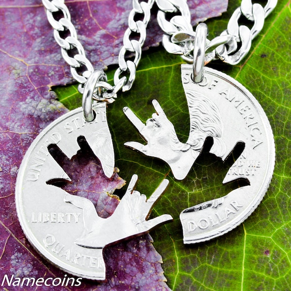 Best Friend Necklaces, Sign Language Jewelry, ASL I Love You, Deaf,  I Love You Hands Interlocking Puzzle Necklaces