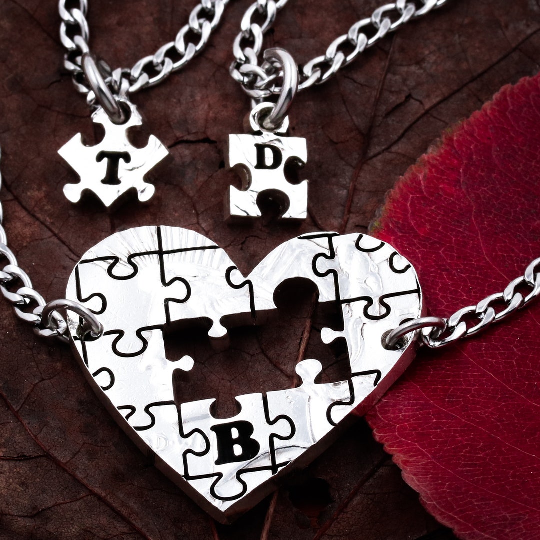 Personalized Puzzle Heart Necklace Set: Initialed BFF Gift