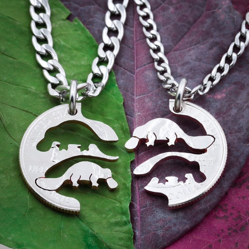 BFF Gift Platypus Best Friends Necklaces Friendship Jewelry Personalized Hand Cut Coin
