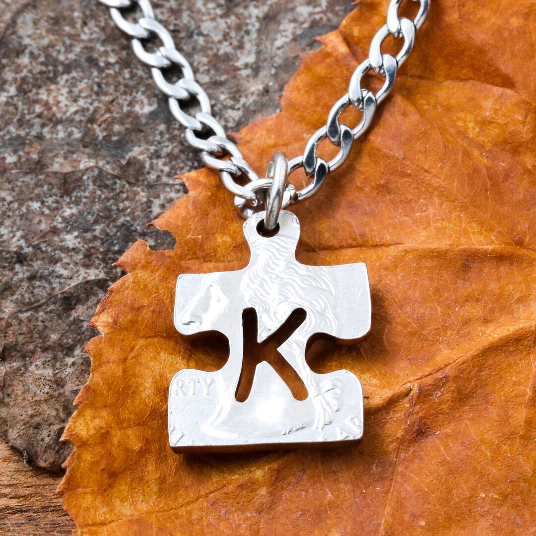 Autism Puzzle Necklace With Custom Initial Family Necklace Etsy