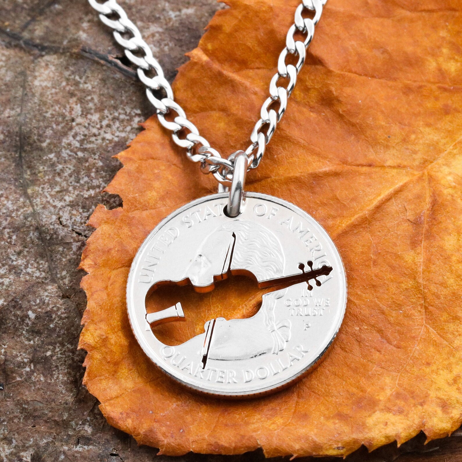 Violin Necklace Cut by Hand From a Quarter Etsy
