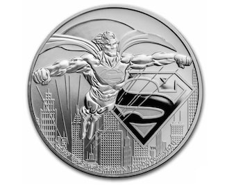 Upgrade for Cut and Engraved Designs 1oz Silver Coin Superhero with Logo and City