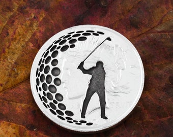 Golf Ball Marker and Divot Tool, Husband/Father Golf Gift, Engraved Silver Dollar, Completely Customizable Coin Options