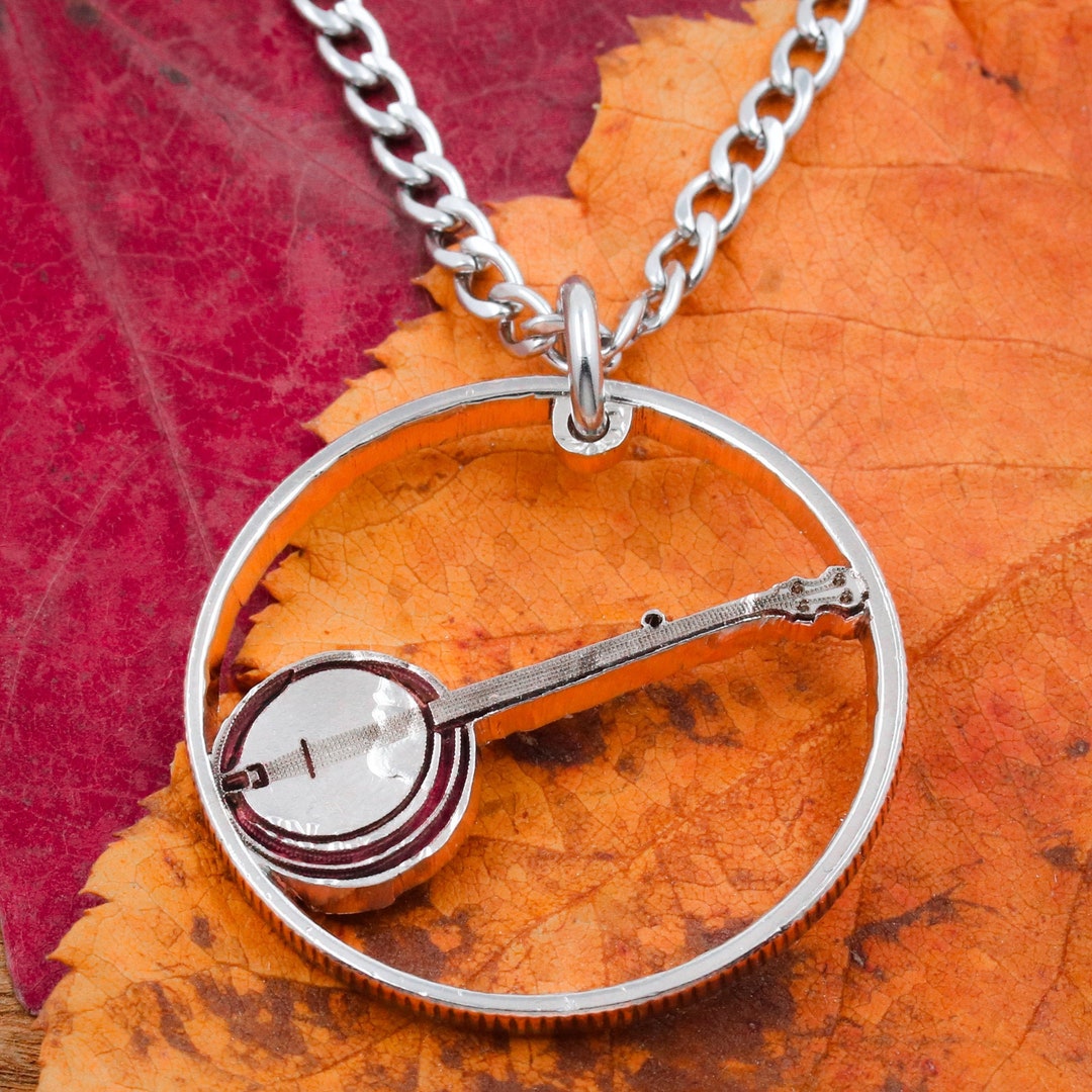 Banjo Necklace, Musical Jewelry, Hand Cut Coin Etsy