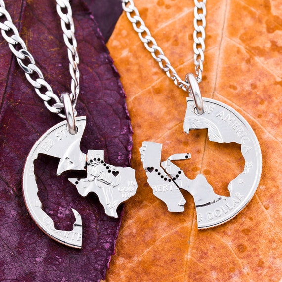 Personalized Long Distance Necklaces Texas to California Etsy