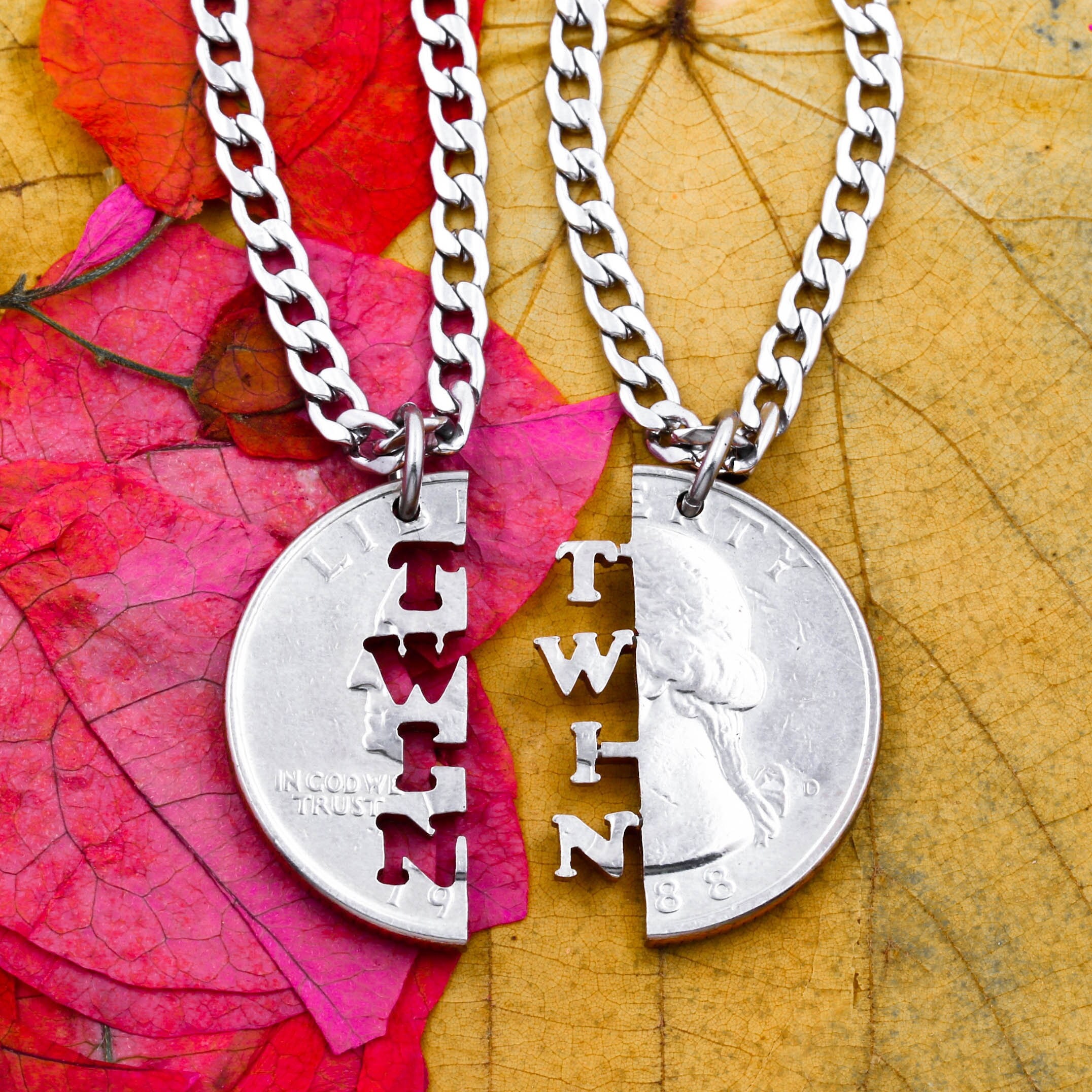 Twin Necklaces Identical or Fraternal Siblings Perfectly Interlocking Family Jewelry Hand Cut Coin Etsy