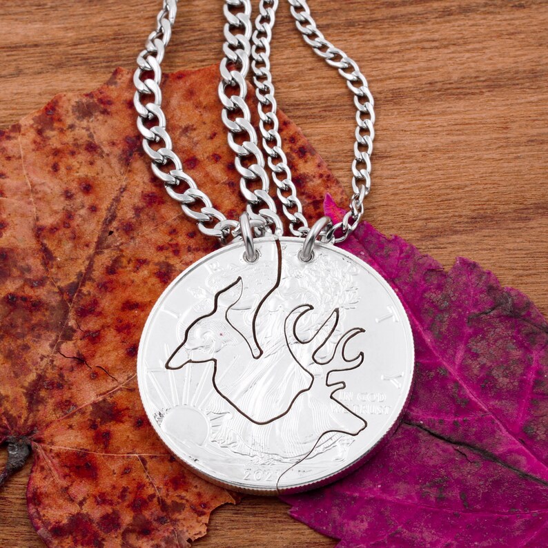 Buck and Doe Necklace, Couples Necklaces, Interlocking Relationship Set, Hand Cut Coin image 5
