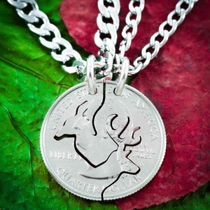 Buck and Doe Necklace, Couples Necklaces, Interlocking Relationship Set, Hand Cut Coin image 2