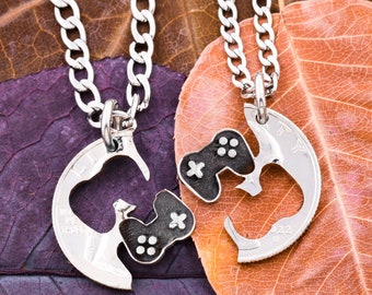 Video Game Controller Necklaces for Best Friends or Couples, BFF Gifts, Gamers, Hand Cut Coin