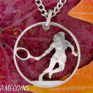 Tennis Necklace, Sports Gifts For Her, Woman&#39;s Athletic Apparel, Hand Cut Coin Necklace