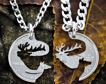 Elk Couples Necklaces, Bull and Cow, Interlocking Puzzle Jewelry