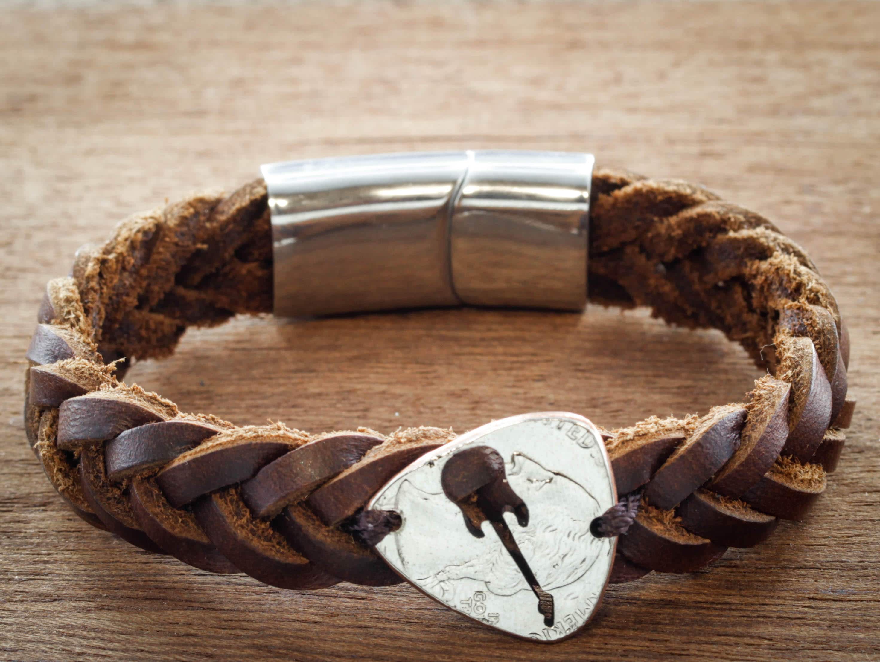 Guitar Pick Leather Bracelet Woven and Braided Bracelets Etsy