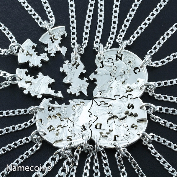 16 Silver Puzzle Piece Necklaces: Custom Initial Wedding Party Gifts