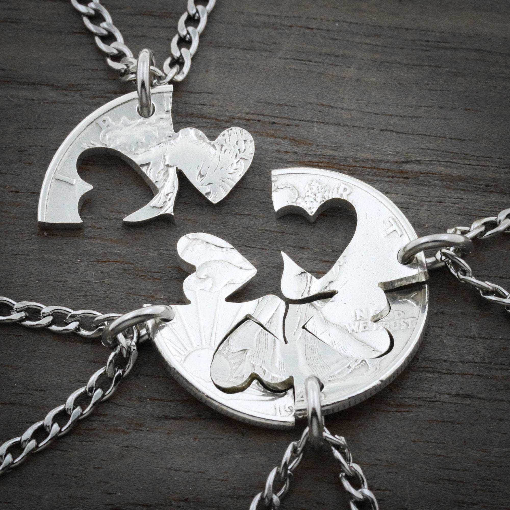 Our Hearts Together, 4 Piece Friends and Family Necklace, Hand Cut
