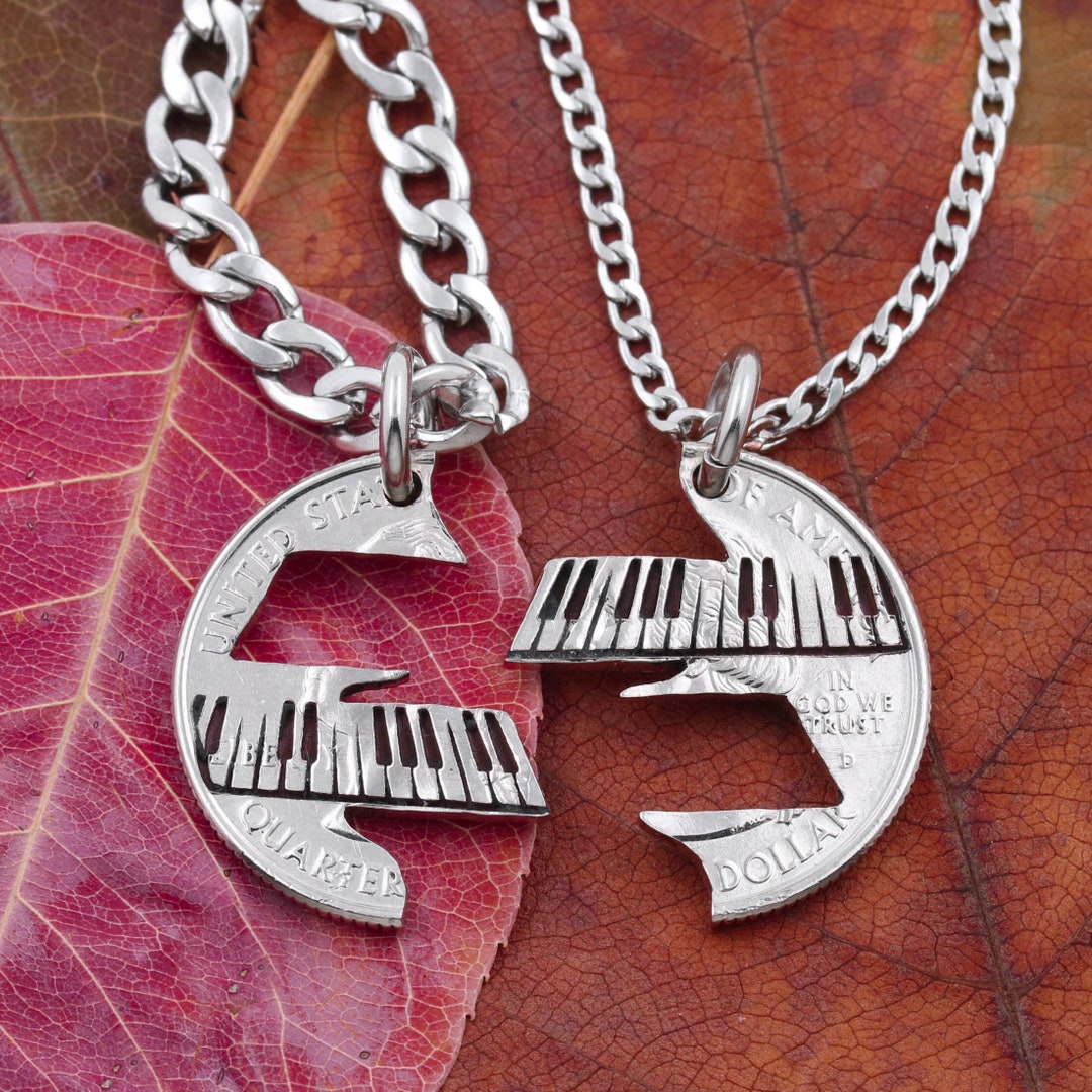 Interlocking Piano Keyboard Necklaces, Engraved Musical Instrument