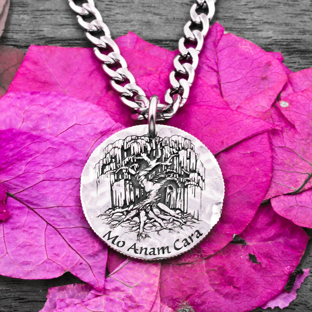 Collar de árbol de plata, colgante de sauce llorón, nombre