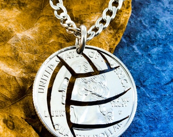 Volleyball Necklace, Sports Gifts For Girls or Guys, Hand Cut Coin