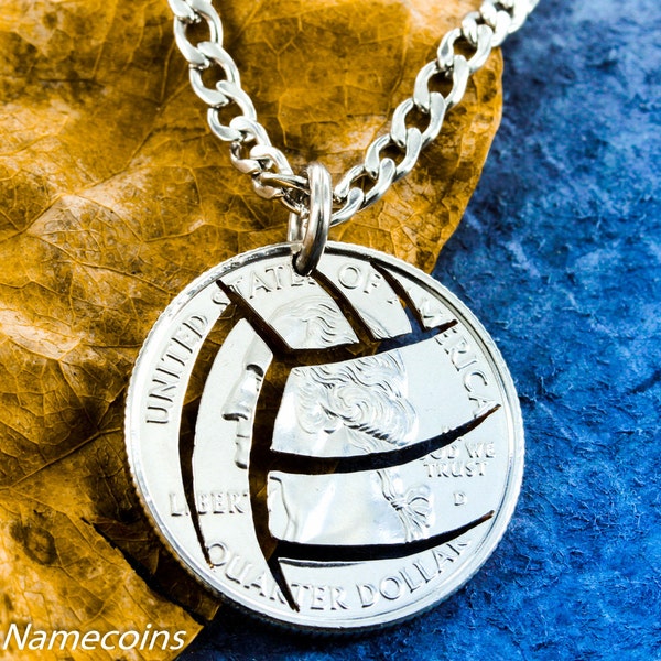 Collar de voleibol, regalo deportivo para chicos y chicas, moneda tallada a mano.