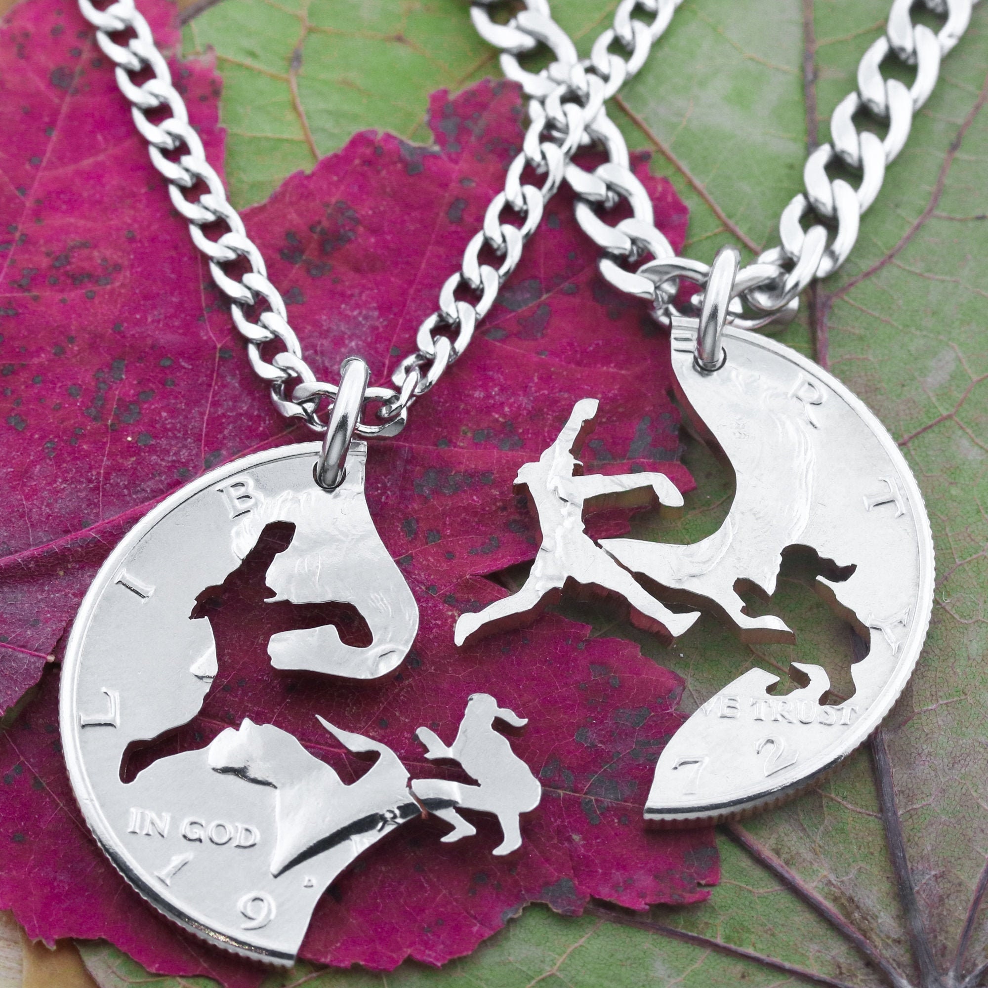 Hand Cut Coin Softball Girls BFF Necklace, Pitcher Catcher Jewelry