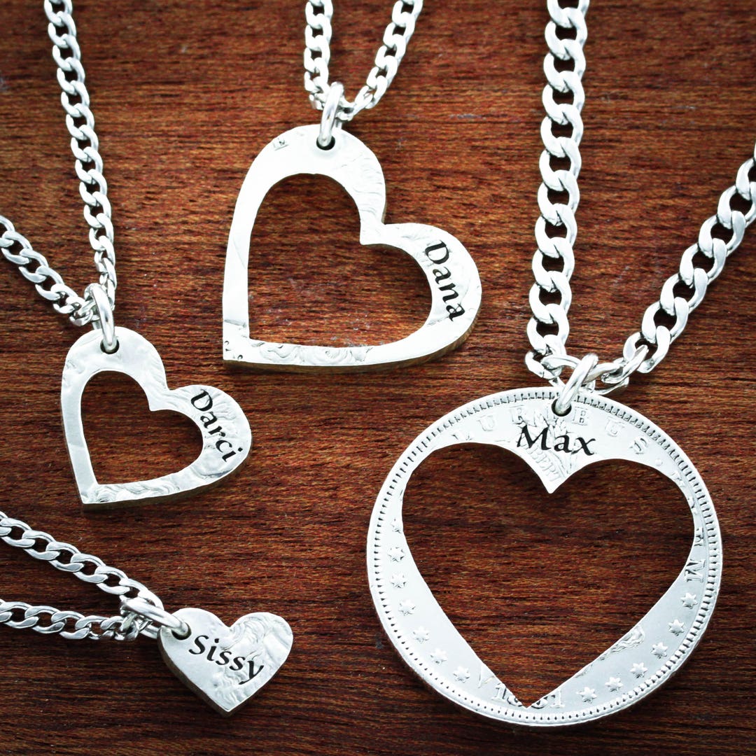 Personalized Joining Heart BFF Friendship Necklaces (4 Necklaces) - 4  Engravings