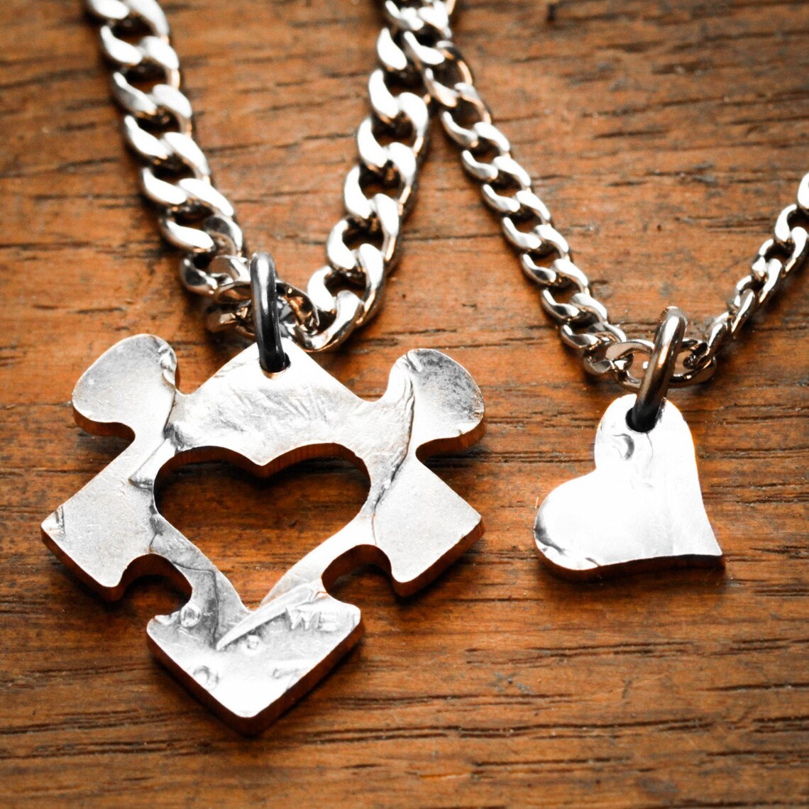 Heart Puzzle Couples Necklaces Heart Cut From Puzzle Piece Etsy
