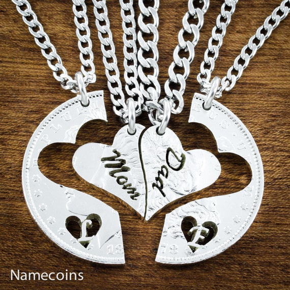 4 Family Necklaces Mom and Dad and Kids 4 Piece Family Jewelry Bespoke Hand Cut Silver Dollar Etsy Australia