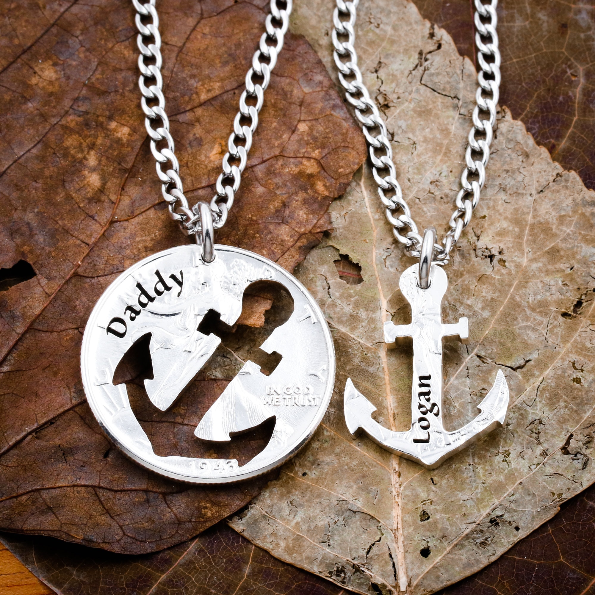 Anchors Family Necklaces Custom Names Daddy Son Best Friends Anchors Family Necklaces Custom Names Daddy Son Best Friends Necklace F Or Gift Relationship Set Hand Cut Coin