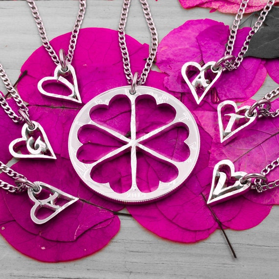 7 Piece Heart Necklaces With Custom Initials Best Friends or